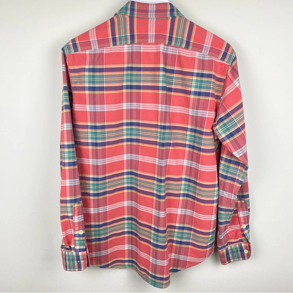 Polo Ralph Lauren Plaid Salmon Button Front 100% Cotton Men's Size Medium
